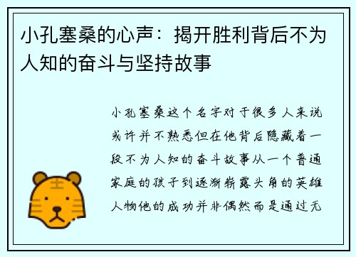 小孔塞桑的心声：揭开胜利背后不为人知的奋斗与坚持故事
