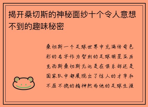 揭开桑切斯的神秘面纱十个令人意想不到的趣味秘密 揭开桑切斯的神秘面纱十个令人意想不到的趣味秘密